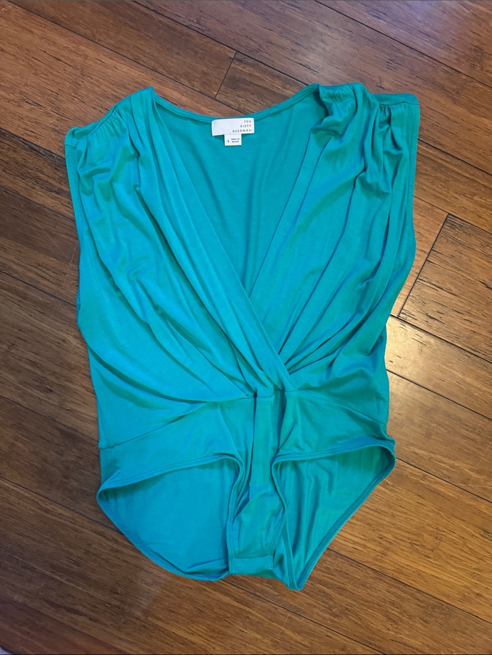 Ten Sixty Sherman Teal Twist-Front Bodysuit